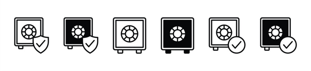 Safe financial vault bank icon set. money vault with shield and check mark sign symbol. Vector illustration