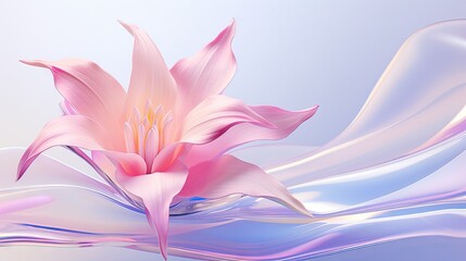  a pink flower is in the middle of a blue and white wave of water with a light blue back ground and a light blue sky in the middle of the background.  generative ai