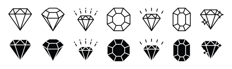Diamond icon. Diamond, gemstone, jewelry, crystal with sparkle. Vector illustration
