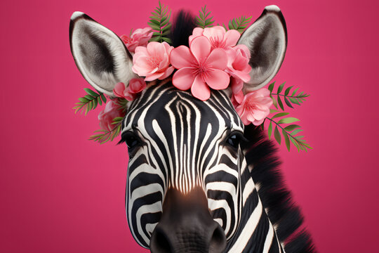 zebra with flowers