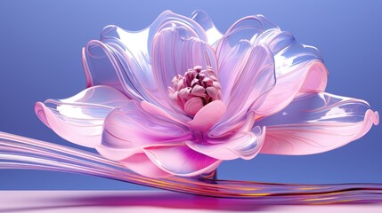  a close up of a pink flower on a blue and pink background with a wave of light coming out of the center of the flower and the center of the flower.  generative ai