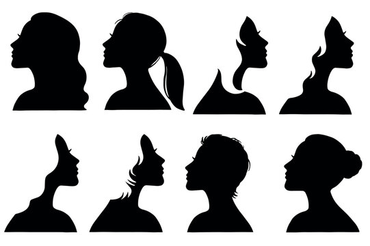 Vector Woman's head with hairstyle black Illustration in various themes. Hand drawn collection. V21