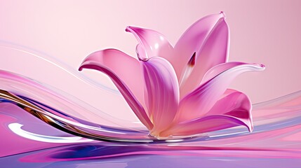 a close up of a pink flower on a pink and blue background with a wave in the foreground and a pink background with a pink and white flower in the middle.  generative ai