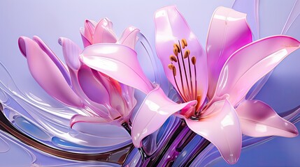  a close up of a pink flower with water in the foreground and a blue background with a white stripe on the bottom of the bottom half of the image.  generative ai