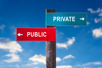 Private versus Public - Road sign with two options.