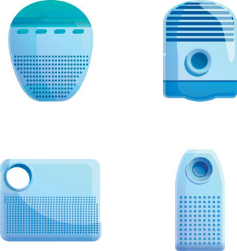 Air purifier icons set cartoon vector. Modern air cleaning equipment. Electronic technology