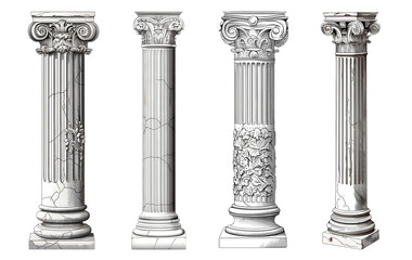 Set of ancient columns. Elements of ancient architecture. Edited AI illustration.	