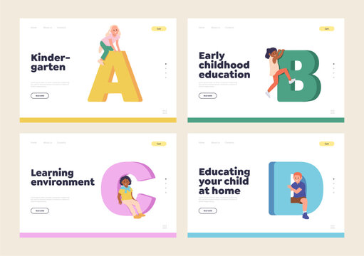 Kindergarten, early learning and homeschooling online service for kids development landing page