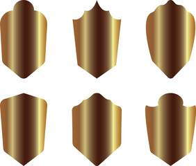 Set of flat shields. Golden gradient color. Vector.