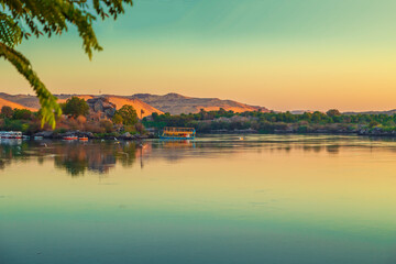 Picturesque dawn on the Nile River near the famous Nubian village.