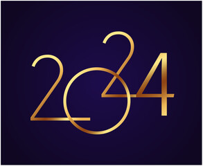 2024 Happy New Year Holiday Design Gold Abstract Vector Logo Symbol Illustration With Purple Background
