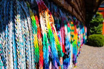 close up of colorOrigami Cranes at Fushimi Inari Shrine, Kyoto, Japan | Closeup Colorful Origami...