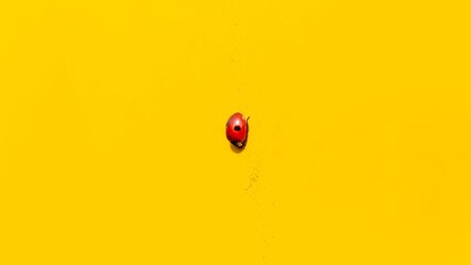 Red lady bug isolated on a yellow background
