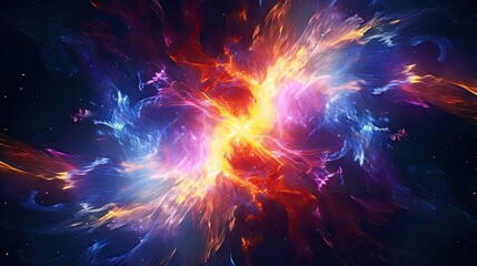  a computer generated image of a colorful explosion of fire and ice on a black background with space in the middle of the image and a star in the middle of the middle of the image.  generative ai