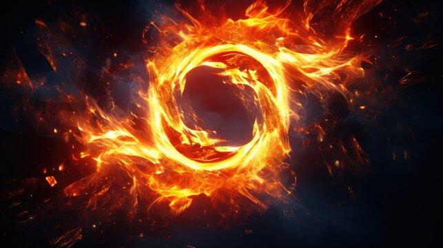  a picture of a ring of fire in the middle of a dark background that appears to be a ring of fire in the middle of the middle of the frame.  generative ai