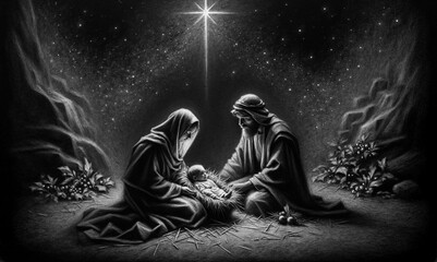 Nativity's Cradle of Hope: The Humble Beginnings of a King. - obrazy, fototapety, plakaty