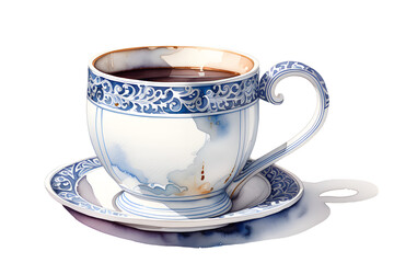 Antique Coffee Cup Watercolor Ancient Cup. Generative AI