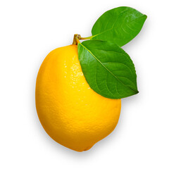 lemon with lemon leaves, transparent background