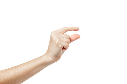 Pinch - gesture with hands on a white background. A little bit, short.
