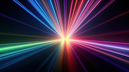 Bright colored light beams running in the distance