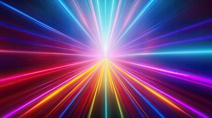 Fototapeta premium Bright colored light beams running in the distance