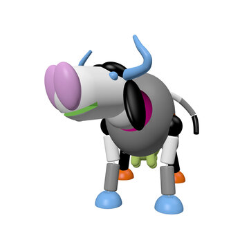 colorful funny wood toy, 3d rendered illustration of a cow