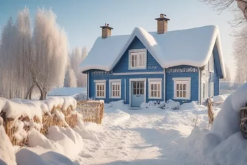 Photo sur Plexiglas Gris foncé house in the snow, winter cottage house, magic cozy winter, village, at the country, ai generated, langscape,