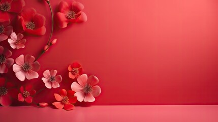  a red background with pink and red flowers on the bottom and bottom of the image is a red background with pink and red flowers on the bottom and bottom of the.  generative ai
