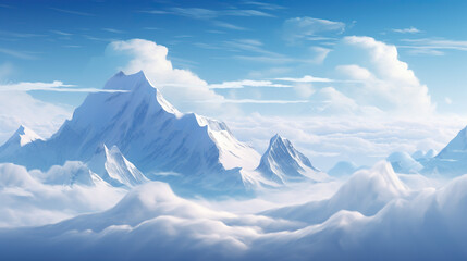 majestic snowy mountain peak towering above the clouds mountains and clouds - Powered by Adobe