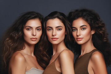 Obraz premium Multiethnic portrait of beautiful young women in studio. Concept beauty skin care