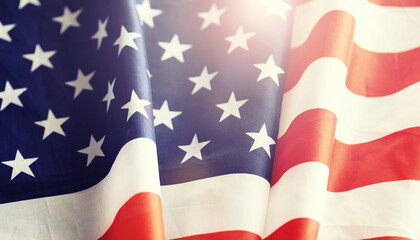 American flag waving in the wind. American Flag Wave Close Up for Memorial Day or 4th of July