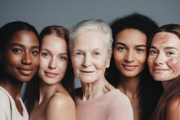Fototapeta premium Multiethnic portrait of beautiful young women in studio. Concept beauty skin care