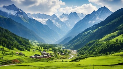 Fototapeta na wymiar Beautiful picture of alpine meadows in the rural Caucasus mountains.