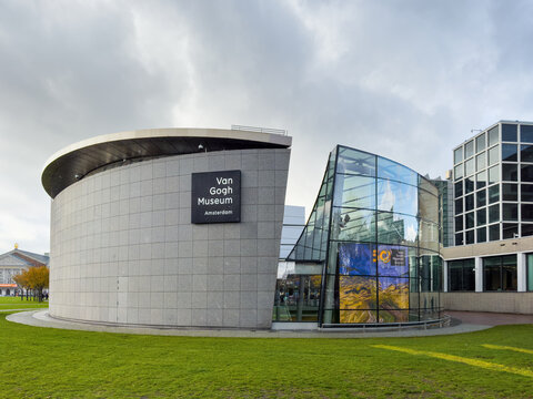 AMSTERDAM, NETHERLANDS - NOVEMBER 07, 2023: Van Gogh Museum in Amsterdam. Dutch art museum, dedicated to the works of Vincent van Gogh at the Museum Square.