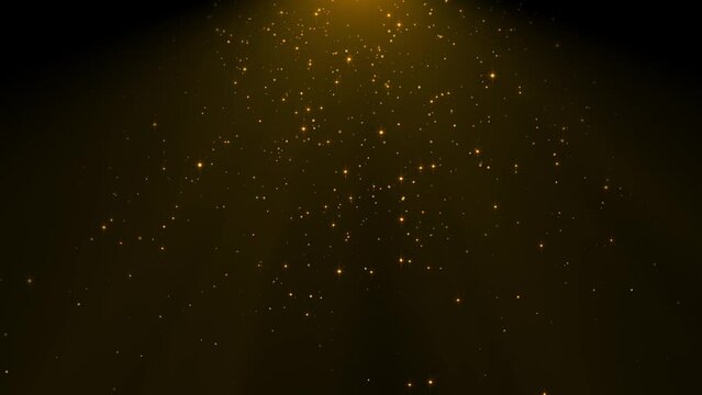 golden glitter particles and shining stars falling and light flare, new year and christmas 4k motion background template