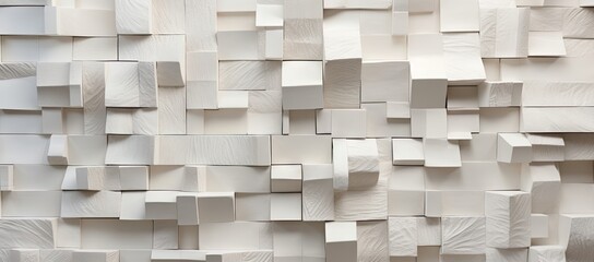  a close up of a wall made up of blocks of white color with a pattern of rectangles and rectangles.