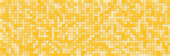 Yellow cubes abstract background, chaotic pattern. Panorama view abstract yellow blocks. Template background for your desig.