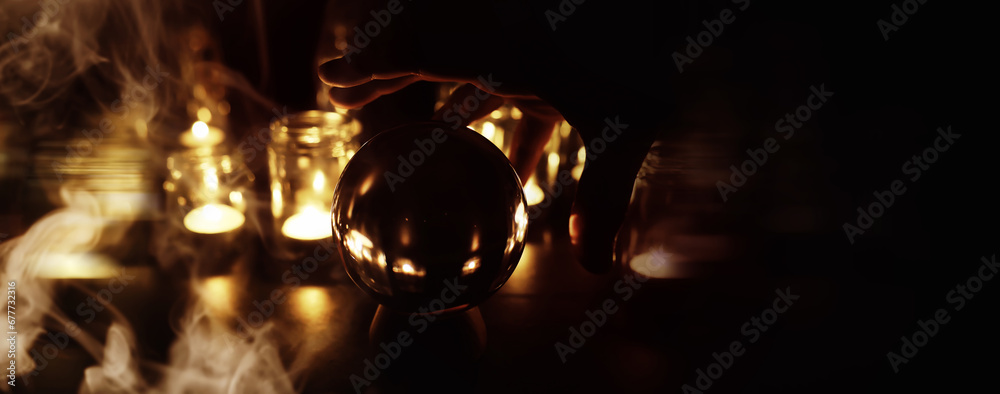 Wall mural abstract background with smoke ball and candles. prediction of the future. divination.