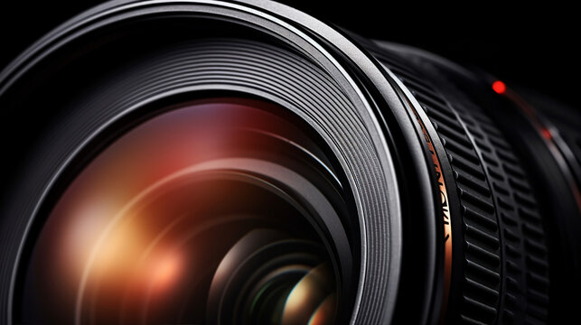 Photography Equipment, Lens Close-Up on Black Background - Professional Visual Studio Gear
