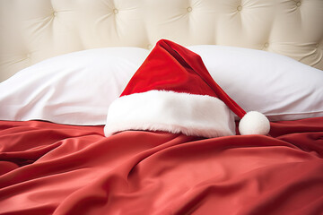 close-up of Santa hat lying on a bed