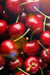 A lot of red sweet ripe cherries berries