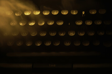 Antique Typewriter. Vintage Typewriter Machine Closeup Photo.Close-up view of an old typewriter