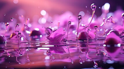 a group of water lilies floating on top of a body of water with drops of water on the bottom of the petals and in the middle of the water.  generative ai