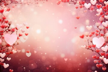 Pink Valentine background with hearts for St. Valentines Day, 14th of February - obrazy, fototapety, plakaty