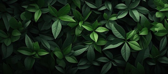  a close up of a bunch of green leaves on a black background with a light reflection of the leaves on the right side of the frame.
