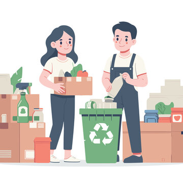 men and women Do Recycling Activities at Home Illustration