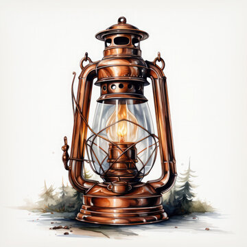 copper lantern glowing, vintage style clip art preview