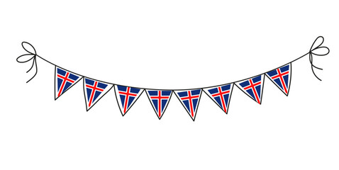 Iceland flag garland. Independence Day Iceland. Doodle vector illustration.