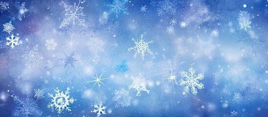  a blue background with white snowflakes and snow flakes on the bottom and bottom of the snowflakes.