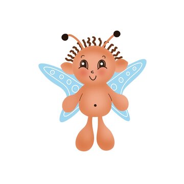 Cute character illustration of a cute cartoon character with wings. Flying character isolated on white background.